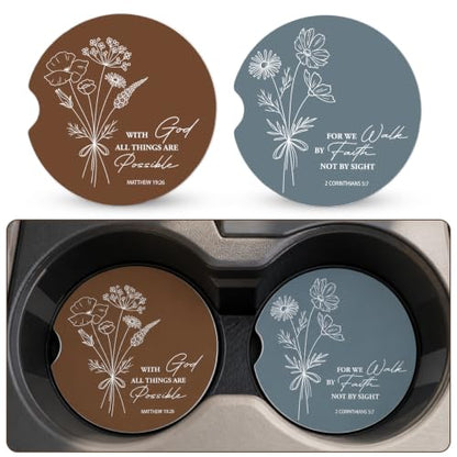 2 Pack Bible Car Coasters for Cup Holders, Cup Holder Coasters - color: Flower Bible Verse