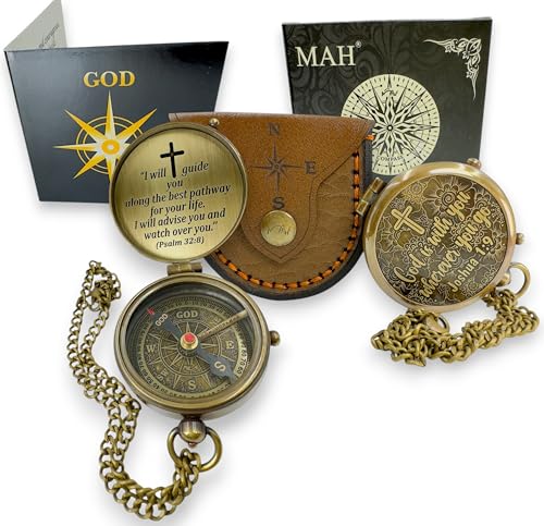 Handmade Religious Brass Compass Gift with Engraved & Embossed Faith Messages – Inspirational Christian Religious Gift Keepsake for Baptism, Confirmation, Christening, First Communion or Christmas - style: God is with You – Edition 1