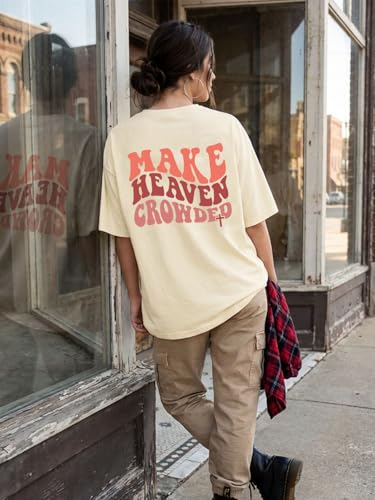 Christian Shirts for Women Faith Over Fear Oversized Graphic Tees - color: Apricot, size: Medium
