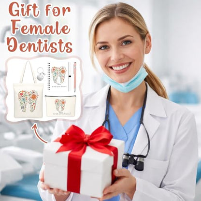 Kinlop 5 Pcs Floral Tooth Dental Gift Set, Pink Bags Notebook Pen Keychain - color: Pink, style: Floral Tooth Dental