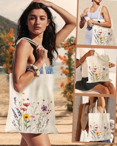 Canvas Tote Bag with Zipper Handles for Women Bridesmaid Birthday Wedding Mother Ladies Shopping Gift Bags - color: Flower-9