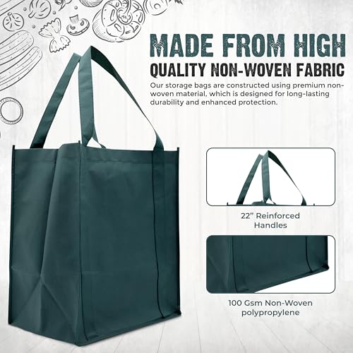 Novel Box 5Pack Non-Woven Reusable Reinforced Tote Bags 13x15x10in with Handle-Heavy Duty Foldable Bag for Groceries & Picnic - color: Green