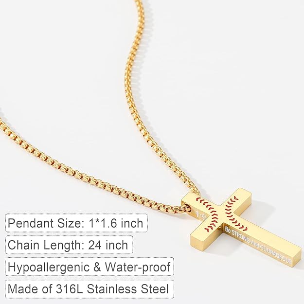 Baseball Bible Verse Cross Necklace for Boys Men, Stainless Steel Cross Pendant Baseball Game Day Christian Religious Jewelry Gifts for Teen Boys Kids - color: Gold, style: I AM A CHILD OF GOD