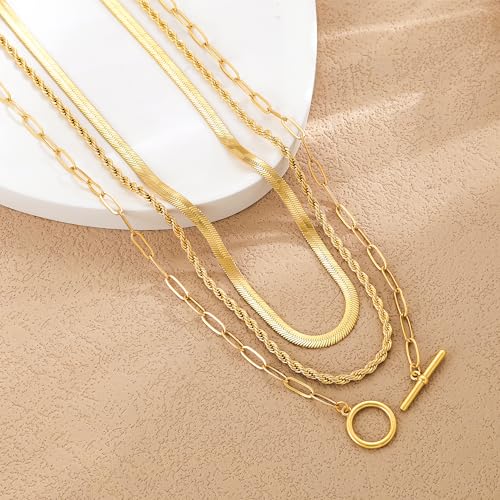 Freekiss 3-Piece Layered Toggle Necklace for Women - color: 3-Layered Paperclip Gold