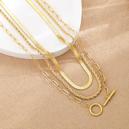 Freekiss 3-Piece Layered Toggle Necklace for Women - color: 3-Layered Paperclip Gold