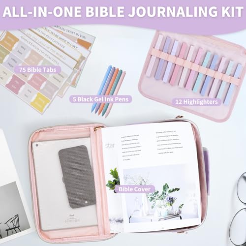 KOPKOFT Bible Cover Case for Women, Large Chenille Letter Leather Bible Case with Bible Study Accessories, Bible Study Supplies Bible Journaling Kit, Christmas Christian Gift for Women Girls (Purple) - color: Purple