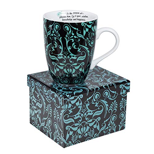 Divinity Boutique 20613 Boxed Mugs, Damask Blue on Black, 12 ounce - color: Damask Blue on Black