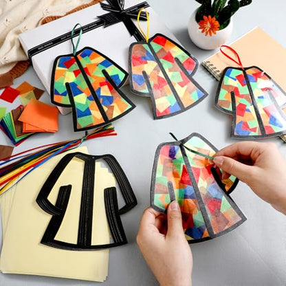 Motipuns 32 Sets Bible Crafts for Kids, Coat Suncatcher Kit Stained Glass - style: Coat