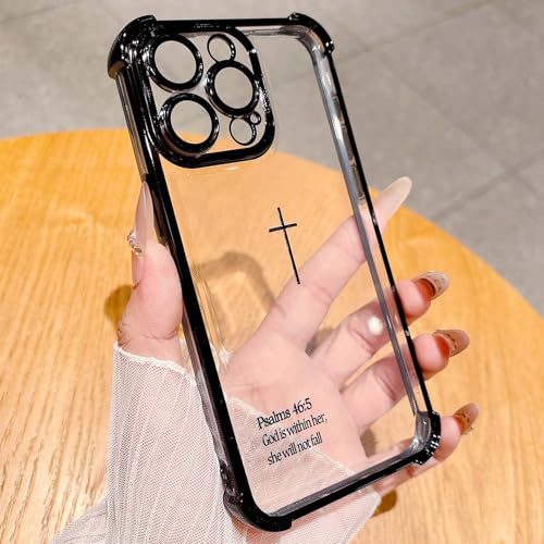 Bible Verse Design Phone Case for iPhone 12 Pro Max, Electroplated Frame Clear Simple Case with Cute Fashion Cross Pattern, Soft TPU Shockproof Cover for Girls Women and Men - Clear Black - color: Clear-Black, size: iPhone 12 Pro Max