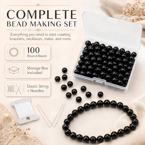 Cherry Tree Collection 100PCS 6mm Black Tourmaline Round Bead Craft Kit - color: black tourmaline, size: 6mm