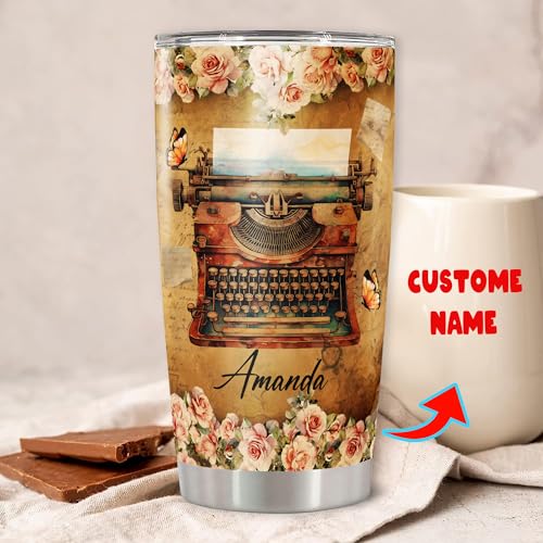 Personalized Author Tumbler Vintage Paper Monarch Butterfly Insulated Cup Travel Mug with Lid Stainless Steel 20oz 30oz Gifts for Authors Writer Novelist Poet Columnist Encouragement - color: Author 506