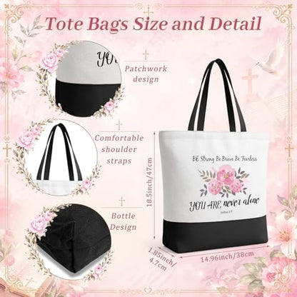 Aliceset 12 Pcs Christian Religious Gift for Women Bulk Included Bible Verse Canvas Tote Bag with Cosmetic Bag for Her Women Sister Mom Wife Birthday Mothers Day(Classic) - style: Classic