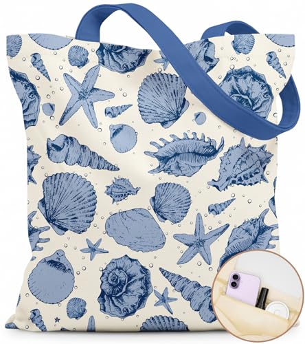 Canvas Tote Bag for Women with Zipper Cute - color: Sea Stars