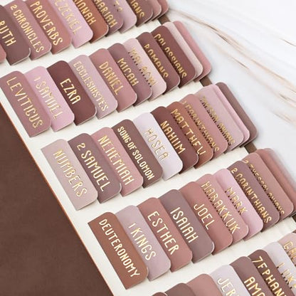 Laminated Bible Tabs for Women and Men, Gold Foil Embossed Lettering - style: Mocha Tone