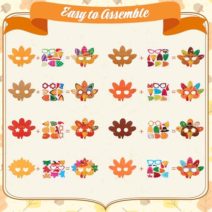 24 Sets Thanksgiving Turkey Masks Craft Kits DIY Turkey Face Mask Craft Kit - color: Turkey Masks