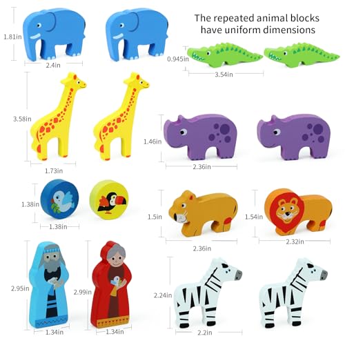 Wooden Noah's Ark Toy Animal Playset for Toddlers,