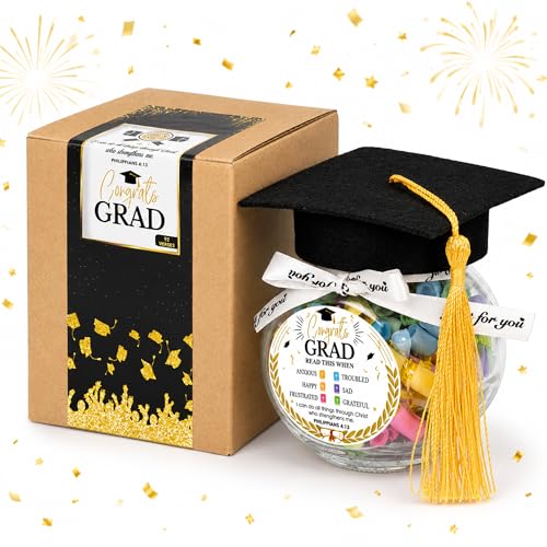 Graduation Bible Verses Jar with Grad Cap and Meaningful Cards, 2026 Graduation Gift for Him Her, Cute Congrats Class Middle High School College Congrats Grad Decor - color: Grad