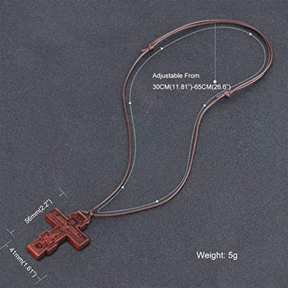 COTTVOTT Wood Orthodox Cross Pendant Necklace Christian Crucifix Necklace Prayer Jesus for Women Men - style: B-Red Color