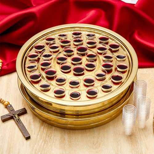 Zhehao 2 Pcs Communion Trays & Disposable Chalices Church Supplies, Gold - color: Gold