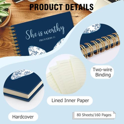 She Is Worthy Proverbs Lined Spiral Notebooks Gifts for Christians - color: Multi & Blue & White