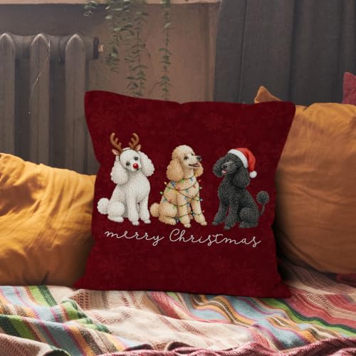 Merry Christmas Poodle Throw Pillow Covers 18x18 Home Decor - color: Poodle