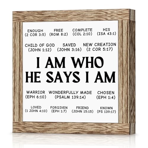 Inspirational Christian Decor Wooden Sign Bible Verse Desk Decoration Home Office Religious Motivational Decor Farmhouse Shelf Table Decoration Christian Baptism Gifts for Women Men - color: I AM