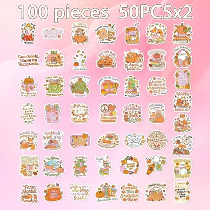 100 Pcs Fall Bookish Stickers for Adult, Vinyl Pumpkin Decals - style: Fall Bookish