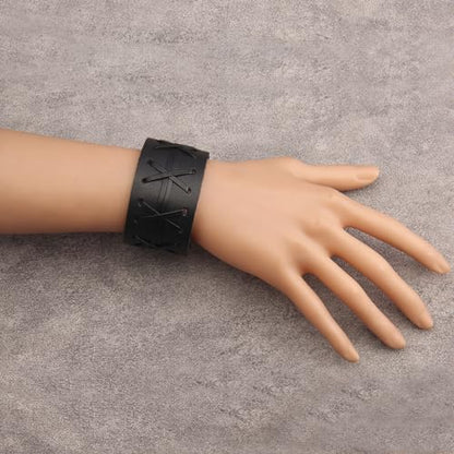GelConnie Leather Cuff Bracelet Punk Braided Bracelets Rock Leather Wristbands Faux Mens Leather Bracelet Gothic Viking Bangle Adjustable Wrap Bracelet for Women,Men - color: MLPB084-Black