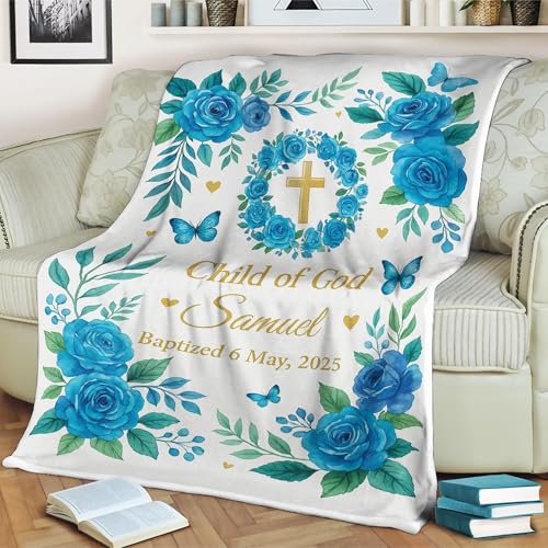 Baby Blanket Name Personalized, Personalized Baptism Blanket for Baby Boy Or Girl Custom Name Cross Throw Child of God Christening Gift with Date Keepsake, Baptism Blankets - color: #Ver2