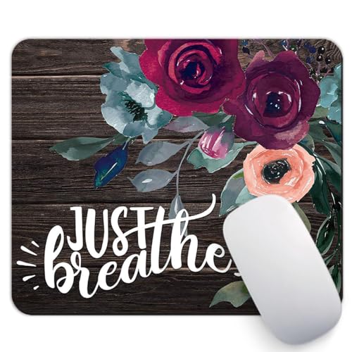 Pretty Office Decor Just Breathe Inspirational Quote Decoration Mouse Pad Purple Roses Desk Accessories for Women - color: Just Breathe