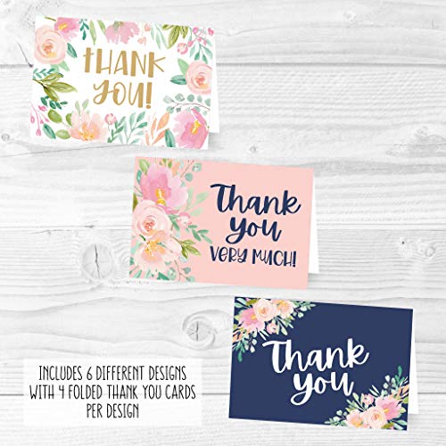 24 Bulk Thank You Cards with Envelopes Blank Cute Thank You Notes - color: Floral Navy 2 24 pcs