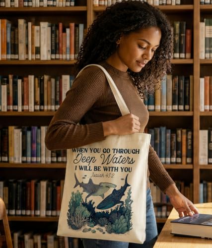 Christian Bible Verse Tote Bag for Women Faith Church - color: Shark
