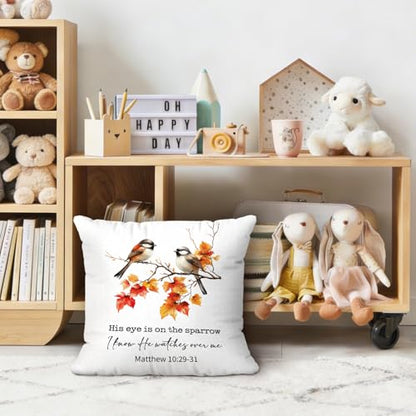 Fall Christian Chickadee Bird Throw Pillow Covers 18x18 - color: Sparrow