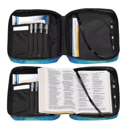 Coldinair Fire Baseball Bible Cover for Kids Teen Men,Galaxy Church Bible Protective Book Case with Pen Slot Handle & Zippered Pocket Red Marble Travel Christian Bible Accessories,Blue - color: Galaxy Fire Baseball