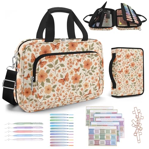 Butterfly Bible Cover Case for Women, Bible Bag for Women Organizer with Handle Zipper Pocket, Bible Study Supplies Journaling Kit, Pens Highlighters Cross Clips Tabs Christian Gift - color: Yellow Butterfly