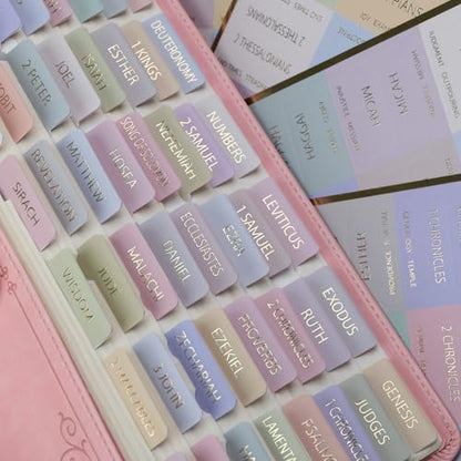 UPAFEXXI-Bible Tabs with Book Summaries,3D Gold Foil Embossed Lettering - color: Macaron