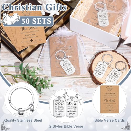 Siifert 50 Set Christian Cross Keychains Bulk Christian Keychain Bible Verse Religious Prayer Gifts for Women Men - color: Rectangle Style