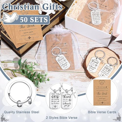 Siifert 50 Set Christian Cross Keychains Bulk Christian Keychain Bible Verse Religious Prayer Gifts for Women Men - color: Rectangle Style