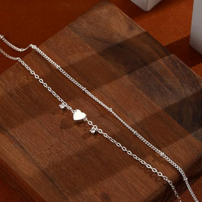 Ankle Bracelets for Women Waterproof Non Tarnish Anklet - style: 2 Layered Bead&Heart-SL