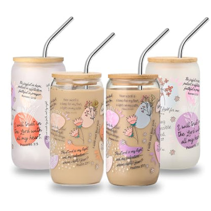 4Pcs Bible Verse Coffee Mug 16oz, Christian Gifts For Women, My Daily Bible Affirmations Tumbler, Religious Gift & Bible Accessories for Sister, Wife and Friends, Iced Coffee Cups with Lid & Straw - color: 4Pcs
