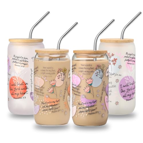 4Pcs Bible Verse Coffee Mug 16oz, Christian Gifts For Women, My Daily Bible Affirmations Tumbler, Religious Gift & Bible Accessories for Sister, Wife and Friends, Iced Coffee Cups with Lid & Straw - color: 4Pcs