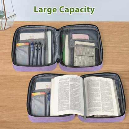 GERMUN Bible Cover with Durable Handle, Carrying Book Case Church Bag Bible, Protective with Zippered Pocket, Bible Study Accessories Supplies, Book Protector for Book Lovers, Purple - color: Purple