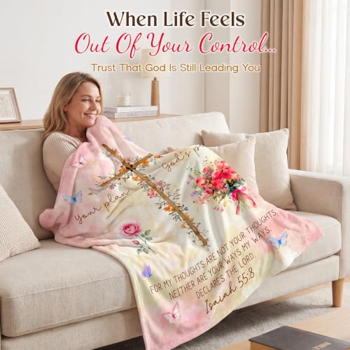 WRAPIX Christian Gifts for Women Faith - Soft Fleece Throw Blanket 50x60 in - color: Pink - God Plan, size: 50x60 inches
