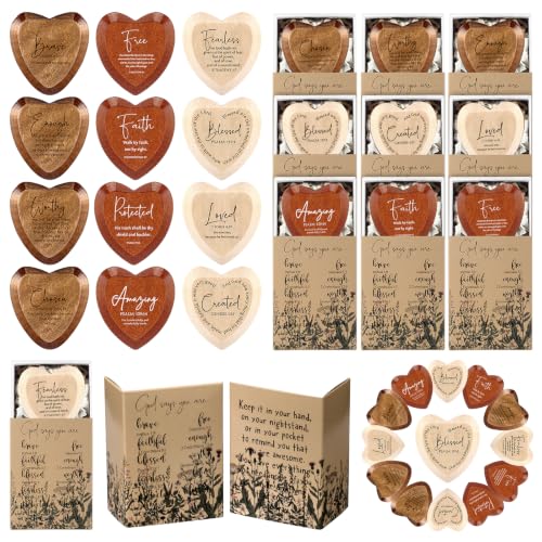 Yalikop 24 Sets Christian Gift Bulk Wooden Scripture Hearts, Multicolor - color: Multicolor