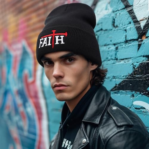 Christian Jesus Cross Beanie - Faith Winter Beanie Hats for Men Women - Religious Gifts for Christmas & New Years - color: Faith-red Cross