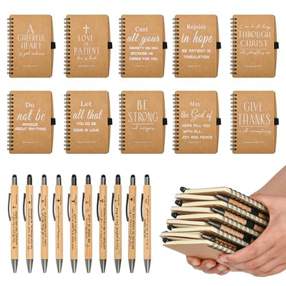 INSADA Christian Prayer Journal Spiral Notebooks Bulk with Pens - Small Lined Notepads (4.13”x5.43”) - Christian Gifts for Women,Church Members & Bible Study Groups (30 sets Brown) - color: Brown