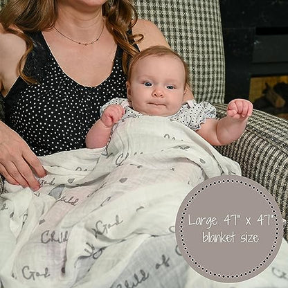 LollyBanks Muslin Swaddle Blanket, 47 x 47 in, Newborn Receiving Blanket - color: Child of God