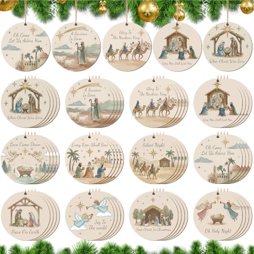 Soaoo 60 Pcs Christmas Nativity Scene Ornaments Bulk Wooden Decor, Colorful - style: Colorful