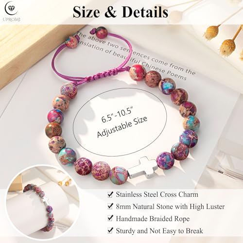UPROMI Cross Bracelet for Girls Baptism Communion Confirmation Gifts, Kindergarten/Preschool/5th Grade/8th Grade Graduation Gifts - style: Dear Lord bless this little girl - Violet