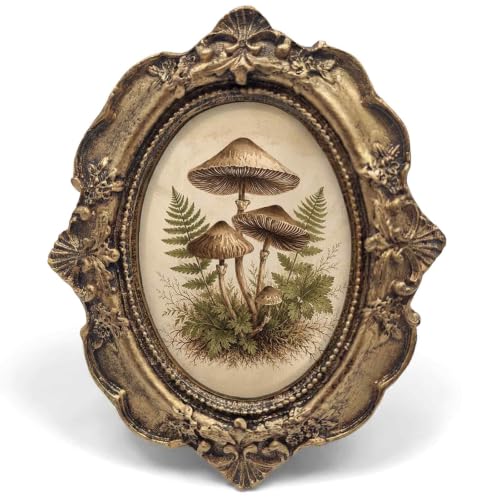 Vintage Mushroom Fall Small Bronze Oval Picture Frame 4x5in - color: mushroom2